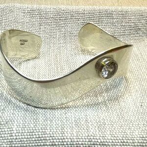 MEXICO 925 Sterling Silver - Vintage Cubic Zirconia Cuff Bracelet | 7.5-8”